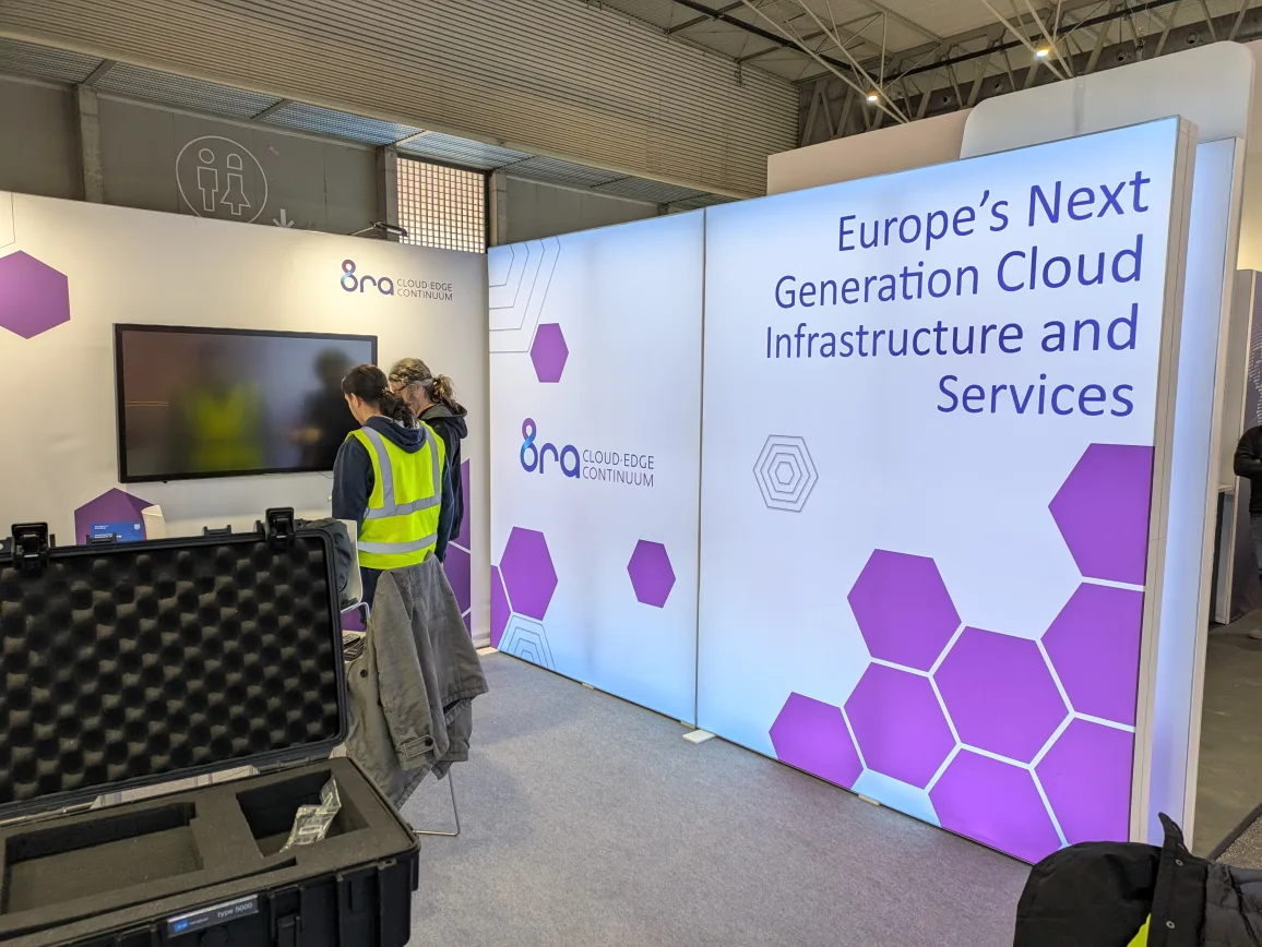 wall at the 8ra booth with the slogan: Europe's next generation cloud infrastructure and services
